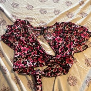 Floral Pink Wrap crop Top